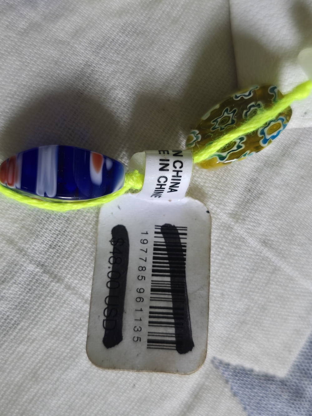 Free People Neon Yellow & Blue Millefiori Bead Dangle Earrings - Picture 4 of 4